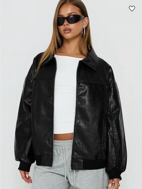 Princess Polly Goldsmith Faux Leather Bomber Jacket Black size 6